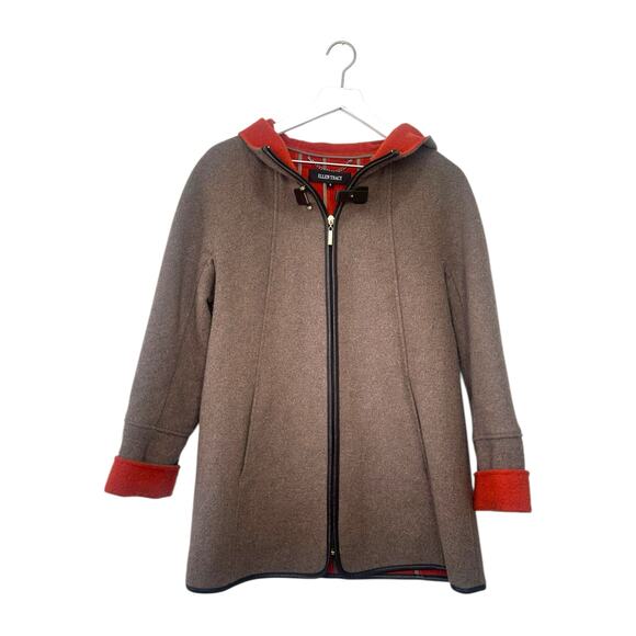 Ellen Tracy Wool Blend Hooded Car Coat Gray with Orange Lining Size 4